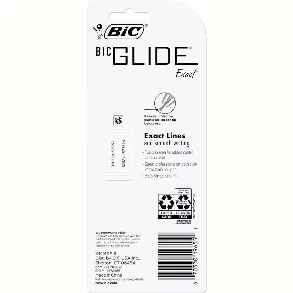 BIC Atlantis Exact Retractable Ball Pen, Fine Point (0.7 mm), Black, 3 Count